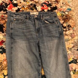 Cropped denim mom jeans